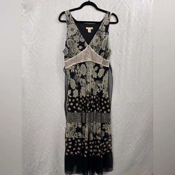 Vintage Jonathan Martin Silk Floral Polka Dot Whimsigoth Maxi Dress 16 - Picture 2 of 10